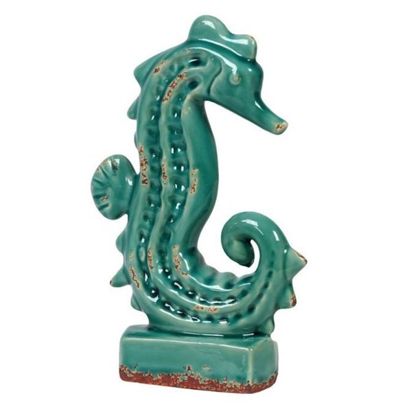 Urban Trend Ceramic Garden Statue, Blue Seahorse Home Outdoor Decorative Sculpture Decor