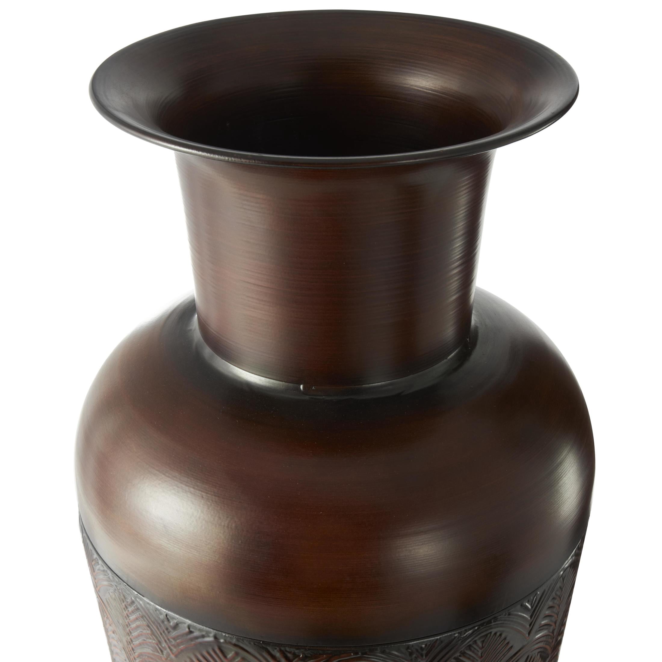DecMode 53", 40", 27"H Geometric Tall Tapered Floor Dark Brown Metal Vase with Brown Trumpet Tops, Set of 3