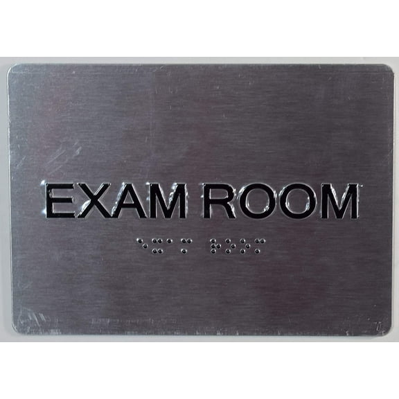EXAM Room Sign with Tactile Text and Braille Sign -(Aluminum, Brush Silver, Size 5X7) The Sensation line
