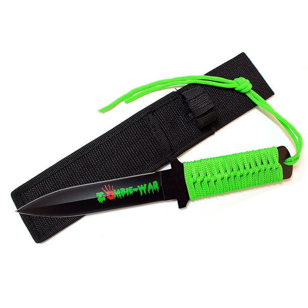 11" ZombWar Green Cord Wrapped Handle Hunting Sharp Knife Sheath