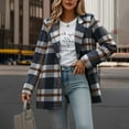 thumbnail image 3 of Women Plaid Shacket Jacket Trendy Fall Casual Button Checkered Trench Coat Winter Clothing with Pockets New Plus Size Jacket for Women Dark Blue L, 3 of 8