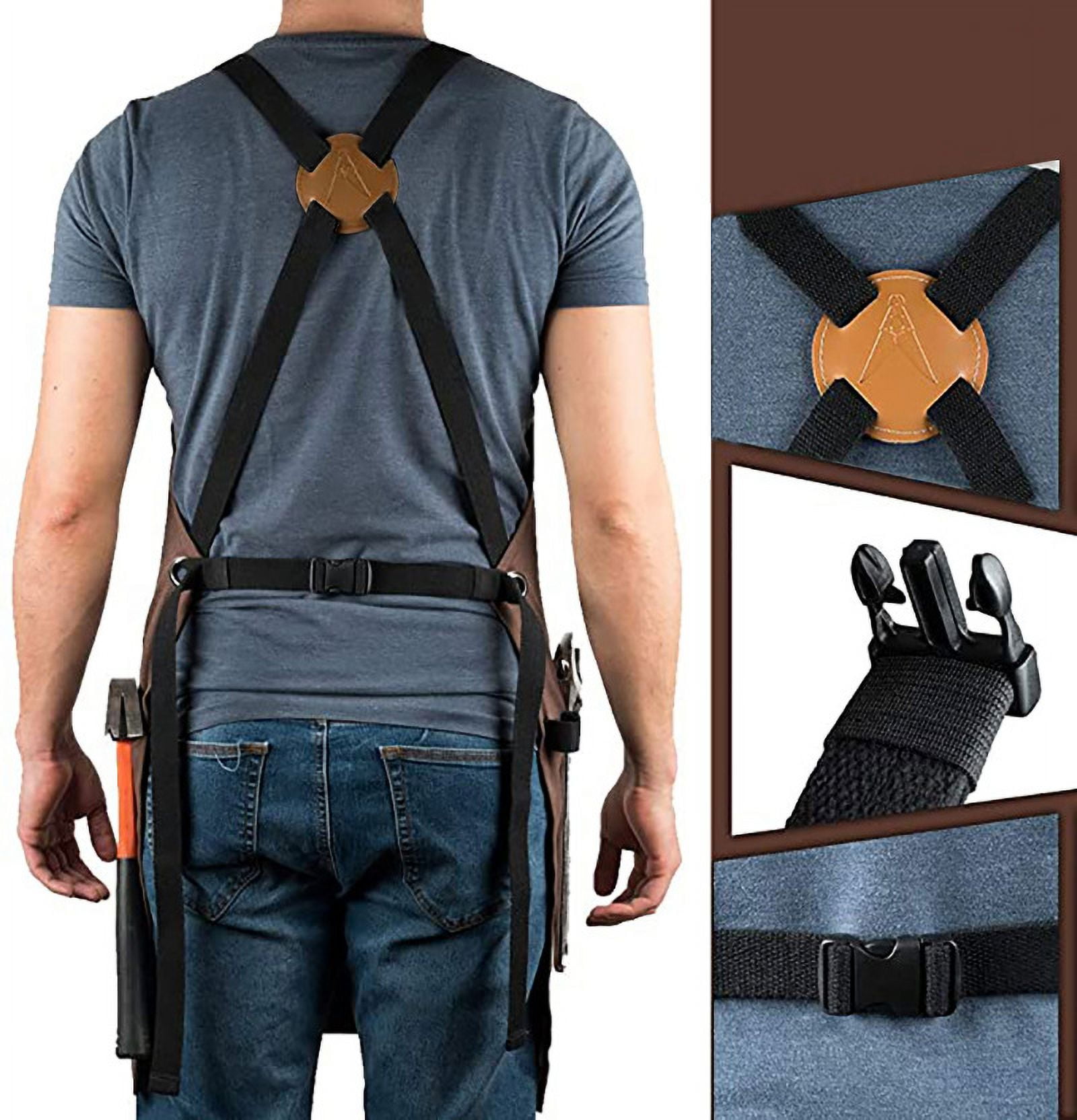 Work Apron for Men, Professional Chef Apron, 100% Cotton Canvas Cross Back Aprons with Pockets for Cooking, Grilling, BBQ, and Kitchen Work, Durable & Stylish Adjustable up to XXL