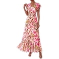 thumbnail image 4 of PRETTYGARDEN Womens Summer Floral Maxi Dresses Spring Short Sleeve Ruffle V Neck Flowy Boho Long Beach Vacation Sundress, 4 of 7