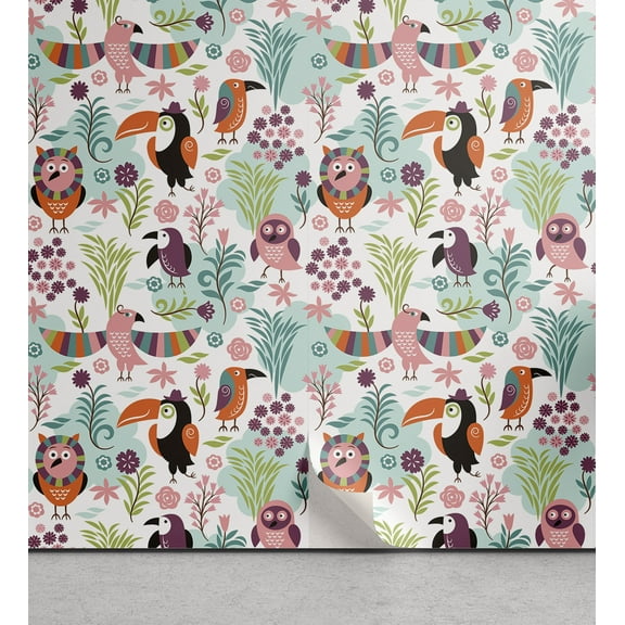 Ambesonne Tropical Peel & Stick Wallpaper for Home, Hawaiian Toucan Bird, 13"x72", Multicolor