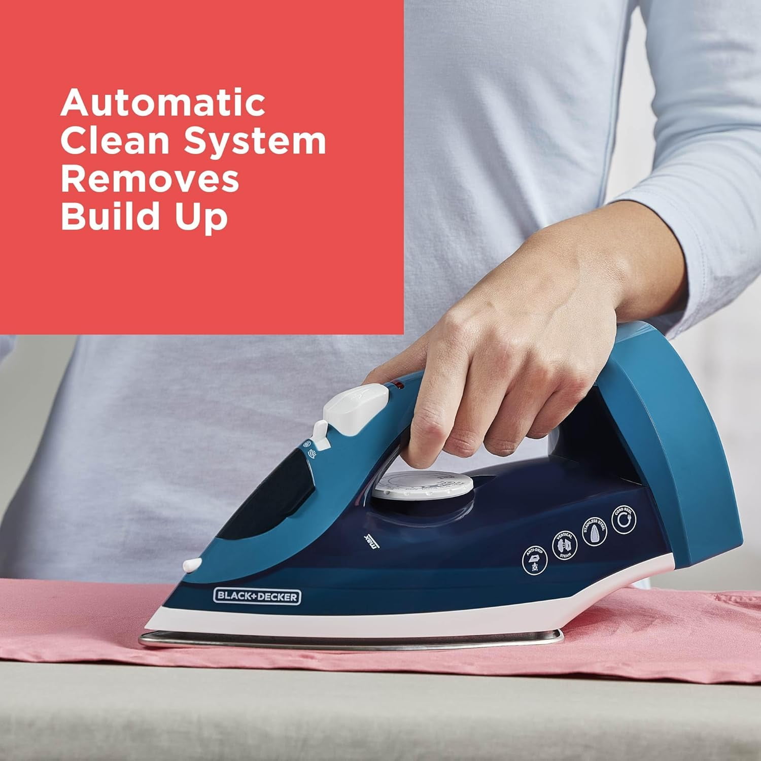 BLACK+DECKER Steam Iron for Clothes, Automatic Cord Reel, Vertical Steaming, 250ml Easy Fill Water Tank, Spray Mist, Anti-Drip, Auto Clean System, 1200W