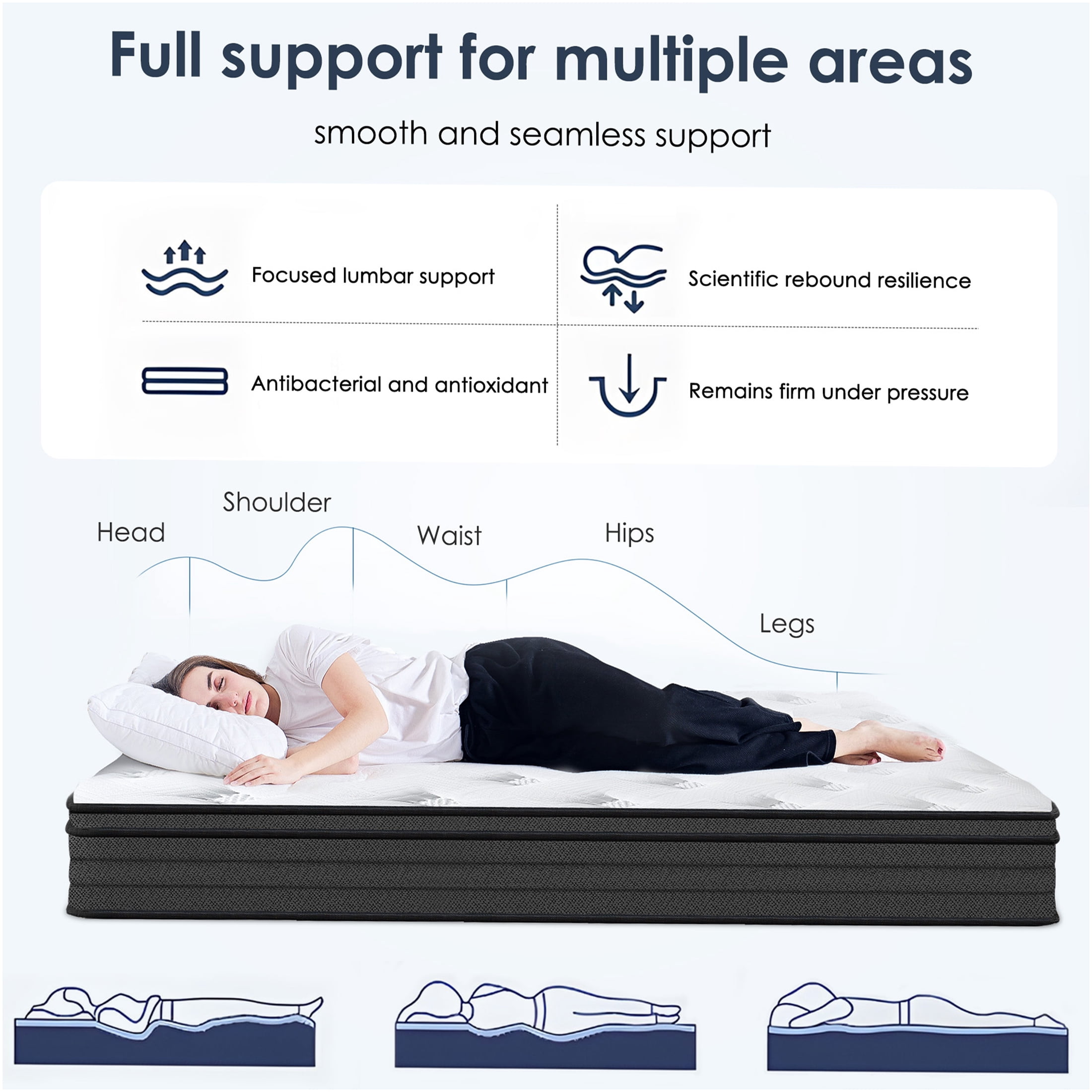 JERFIT 10 Inch King Hybrid Mattress, Medium Firm Feel, Gel Memory Foam Pocketed Innerspring for Support, Cooling, Pressure Relief, CertiPUR-US Certified, Bed-in-a-Box