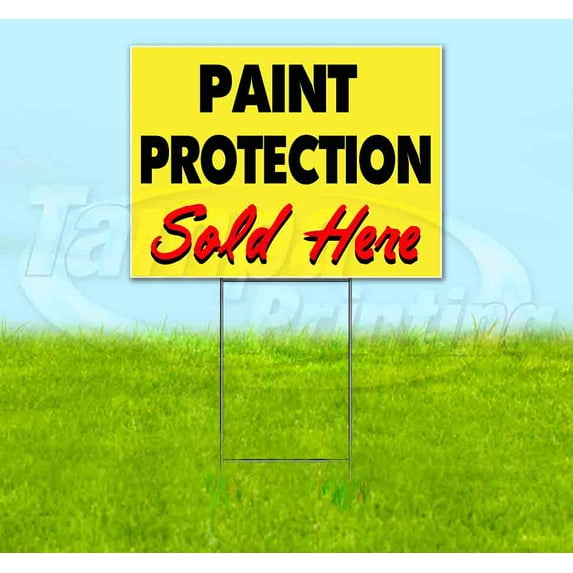 Paint Protection Sold Here Yellow Cursive (18" x 24") Yard Sign, Includes Metal Step Stake