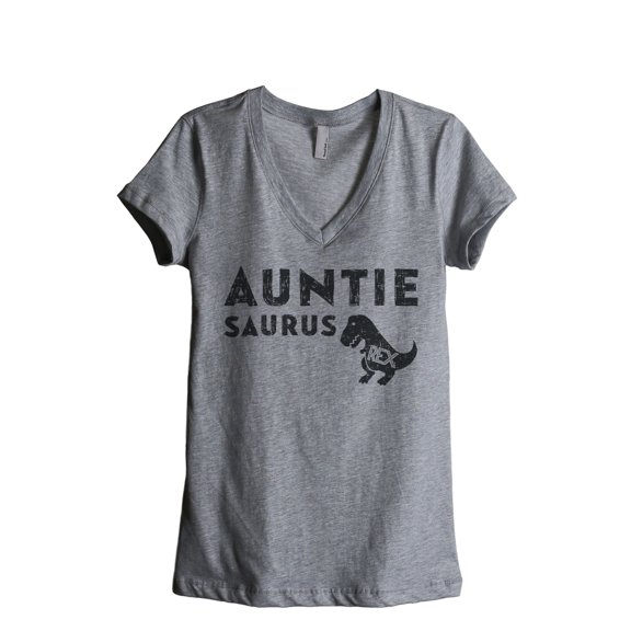 Thread Tank Auntiesaurus Rex Women's Relaxed V-Neck T-Shirt Tee Heather Grey Small