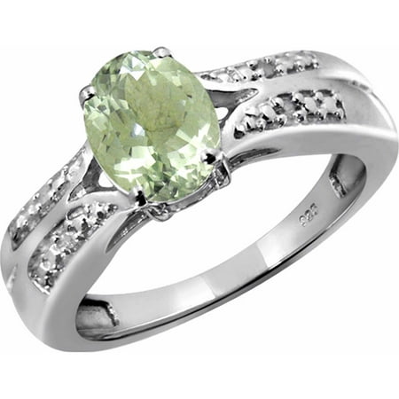 JewelersClub 1.30 Carat Green Amethyst Gemstone and 1/20 Carat White Diamond Ring