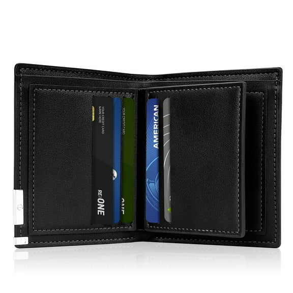 Cshidworld Mens Wallet, Bifold Genuine Leather Wallet for Men, RFID Blocking Wallet with 1 ID Window, 7 Card Holders & 2 Cash Slots, Slim Front Pocket Wallet, Black