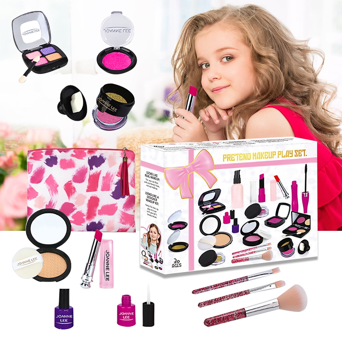33pcs Pretend Kids Princess Make Up Gift Set,NON-TOXIC Makeup Toys Kit for Girls 
