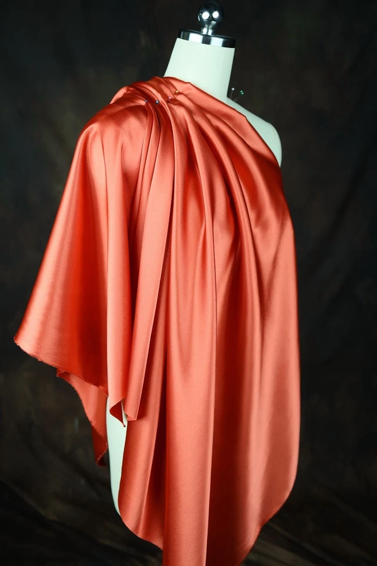 BUTTERFLY- Coral Satin Charmeuse Fabric By The Yard 200