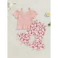 thumbnail image 4 of Bagilaanoe 2pcs Toddler Baby Girl Pants Set Short Sleeve T-shirt Tops + Flower Flare Trousers 12M 18M 24M 3T 4T 5T Kids Summer Casual Clothes, 4 of 8