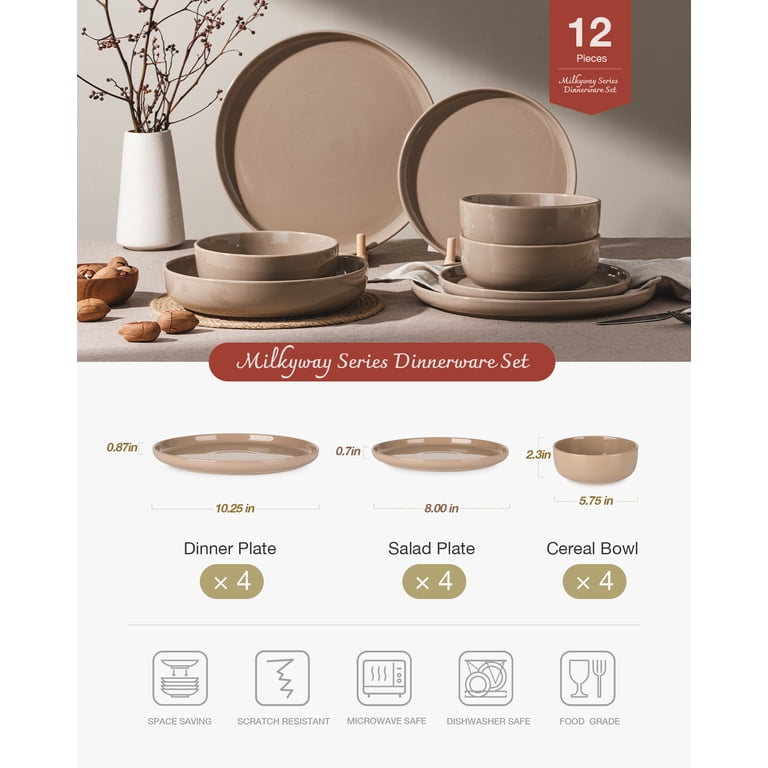 Famiware, Plates and Bowls Set, 12 Piece, Stoneware Dinnerware