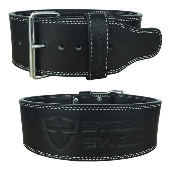 Powerlifting Belt for Weight Lifting - 4" Wide by 10mm Thick - Single Prong Heavy Duty Adjustable Weightlifting Belt, High Grade Leather - BOLT Black Large