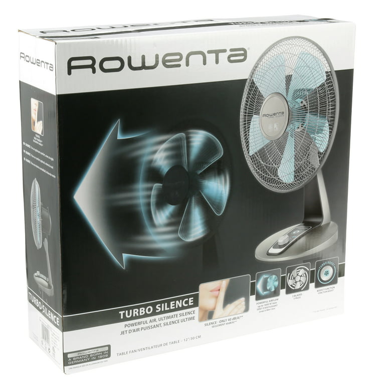 Rowenta 12 Turbo Silence Table 4-Speed Fan, Model #VU2531, Gray 