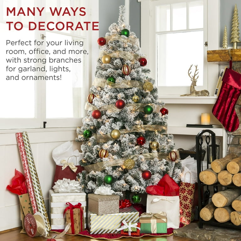 Best Choice Products 9ft Snow Flocked Christmas Tree Premium Holiday Pine Branches Foldable Metal Base