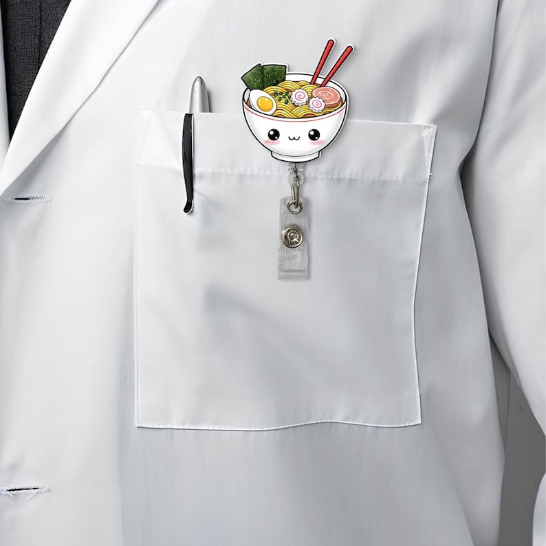 ViciArt Kawaii Ramen Badge Reel, Acrylic Retractable ID Holder, Cute Noodle Bowl Clip