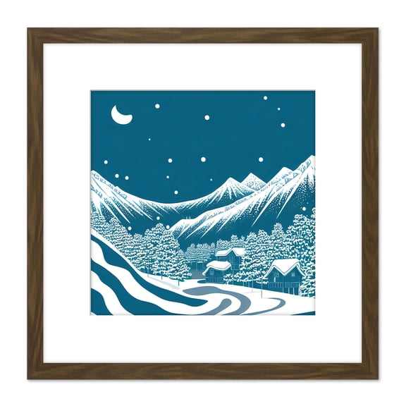 Alpine Blue Winter Snow Scene Mountain Alps Square Wooden Framed Wall Art Print Picture 8X8 Inch