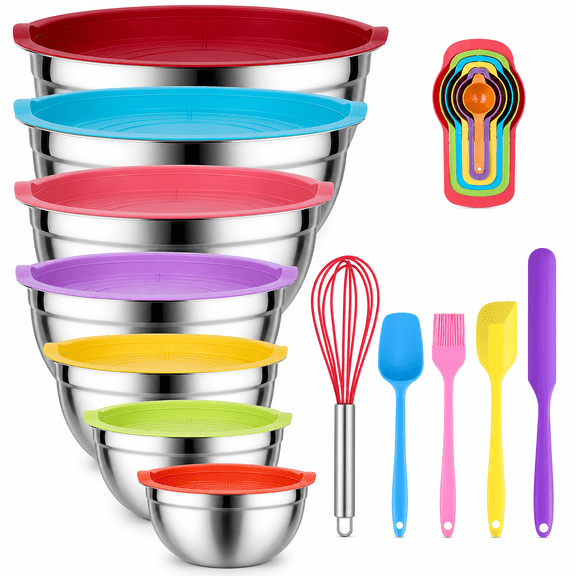 25 Piece Stainless Steel Nesting Mixing Bowl Set With Colorful Lids, Multicolor