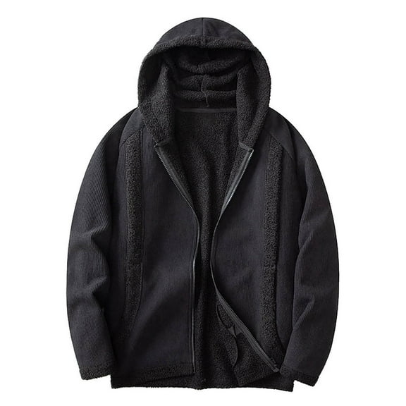 Men's Winter Lined Hooded Jacket Warm Padded Zipper Casual Sweatshirt Cardigan Thick Outdoor Comfort