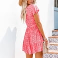 thumbnail image 3 of Vestido de manga corta con cuello en V para mujer, vestido con botones en la parte delantera, estampado floral, vestido informal suelto de verano, rojo L, 3 of 5