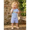 thumbnail image 4 of BemeyourBBs Toddler Baby Boy Summer Clothes Infant Baby Boys Summer Beach Holiday Outfit Shorts Sets Short Sleeve Castle Embroidery T -Shirt Tops and Plaid Plaid Pockets Shorts Set, 4 of 9