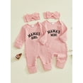 thumbnail image 3 of Miaouyo Baby Girl Romper with Matching Headband 2 Pcs Set Long Sleeve Round Neck Letter Print Ribbed Full Length Jumpsuit, 3 of 9