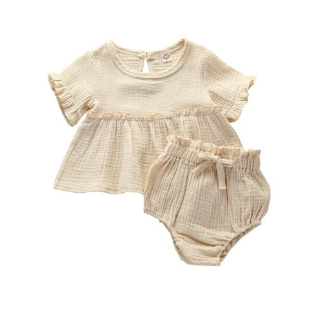 

Binmer Toddler Baby Girl Cotton Solid Color Comfortable Climbing Clothes Two-Piece Suit