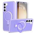 thumbnail image 1 of Asuwish Phone Case for Samsung Galaxy S23 Plus S23+ 5G Tempered Glass Screen Protector Magnetic Folding Stand Frosted Translucent Rugged Shockproof Protective Cell Cover SM-S916U 6.6 Women Men Purple, 1 of 7