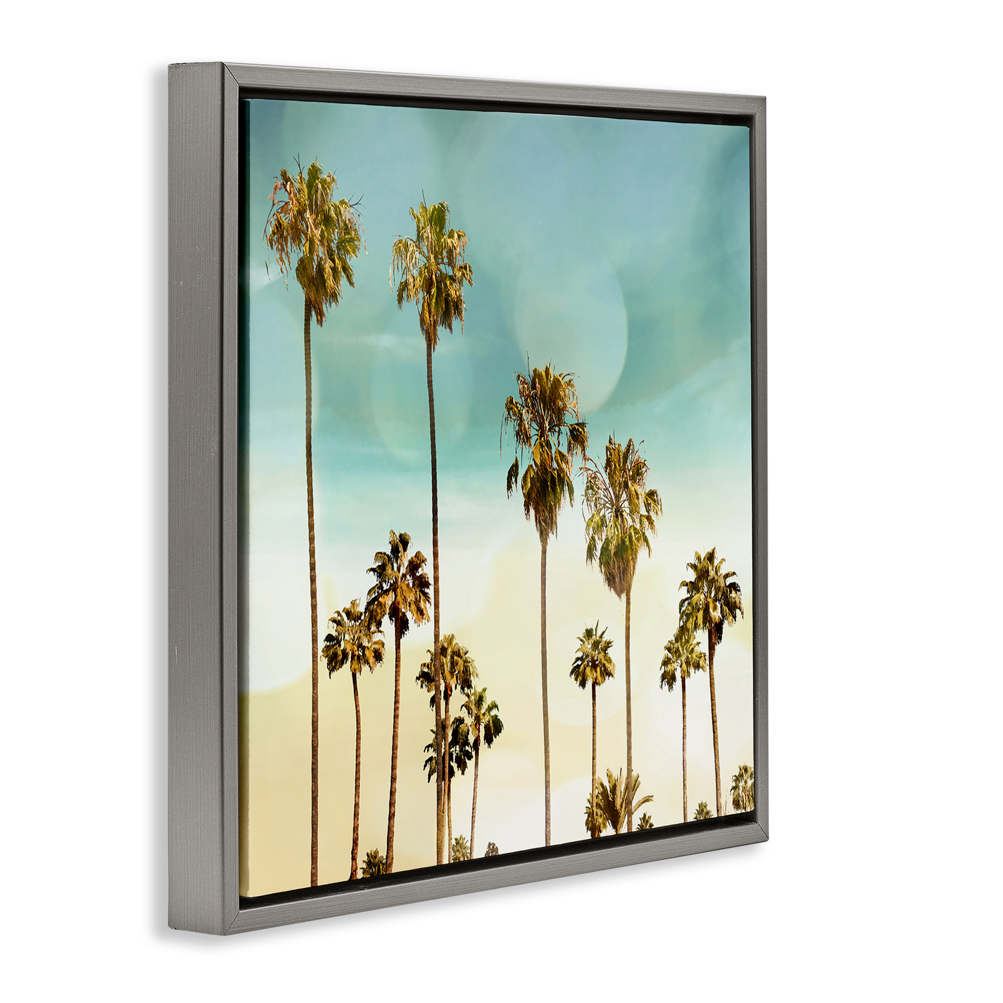 Stupell Industries Palm Tree Beach Sky Nautical & Beach Painting Gray Floater Framed Canvas Art Print Wall Art, 25 x 25