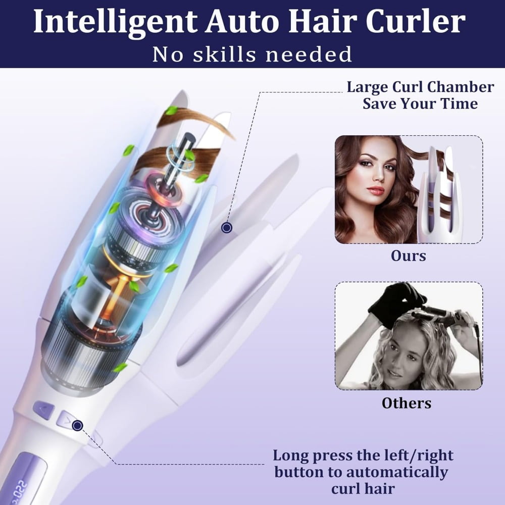 Automatic Hair Curler Automatic Curling Iron with 4 Temperatures,Dual Voltage Rotating Curling Iron Fast Heating