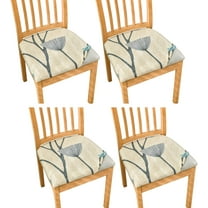 4PCS Chair Seat Covers Printed Square Chair Cushion Cover Stretch Kitchen Dining Seat Slipcovers Removable Dining Room Upholstered Chair Seat Cushion Cover
