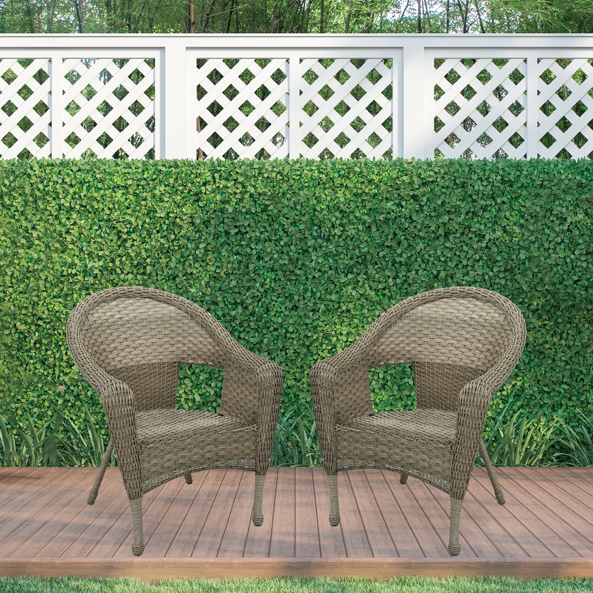 Jeco Clark Resin Wicker Patio Chair in Gray (Set of 2)