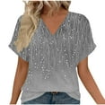 thumbnail image 2 of Vekome T Shirts for Women Short Sleeves Plus Size Pullover Tops V Neck Casual Tee Shirts Print Summer Blouses Gray XL, 2 of 7