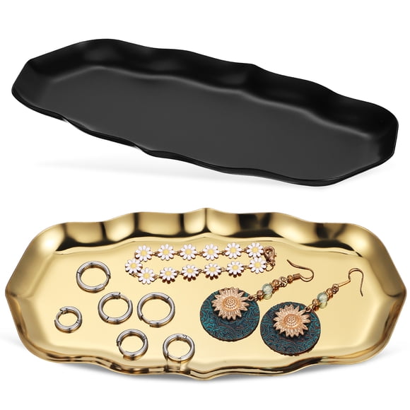 2 Pcs Trinket Trays Jewelry Tray Ring Dish Metal Serving Tray Decorative Trays Small Tray Trim Tray