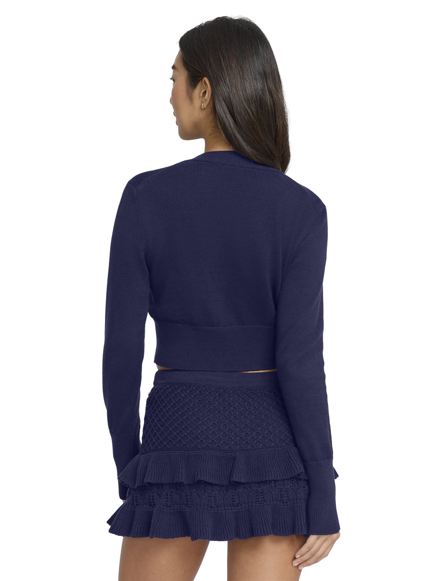 Mills by Millie Bobby Brown Women's Long Sleeve Crop Tie Front Sweater, Sizes XXS-XXL