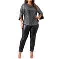 thumbnail image 3 of Agnes Orinda Women's Plus Size Tops Glitter 3/4 Slit Sleeve Crew Neck Shimmer Sparkle Sequin Party Blouse Tops 2025 4X Black, 3 of 7