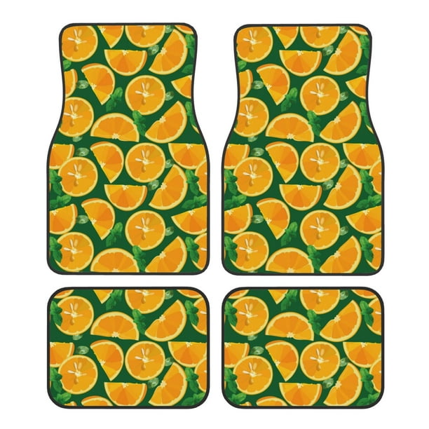 Balery Orange Lemon Juego de 4 Alfombrillas para Auto, Revestimientos de Caucho Resistente, Diseño Antideslizante