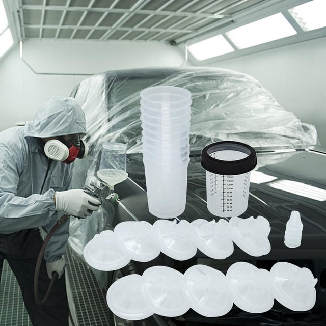 y revestimientos para vasos de pulverización, uso con pistola de pintura para automóviles, muebles, hogar, 10 tapas y revestimientos desechables, 5 tapones de sellado 165ml shamjiam Copas de spray