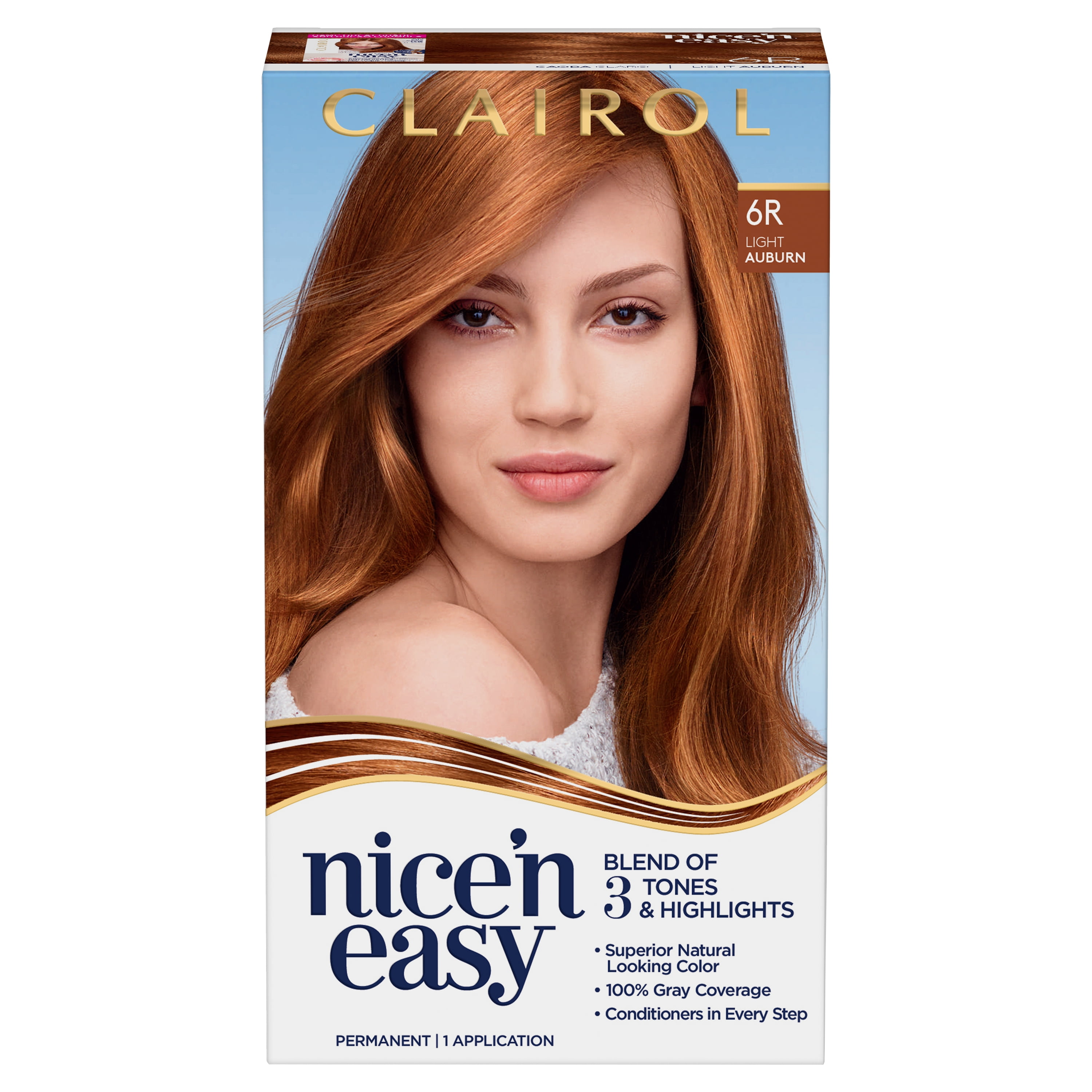 Clairol Nice'n Easy Permanent Hair Color Crème 6R Light Auburn, 1  Application 