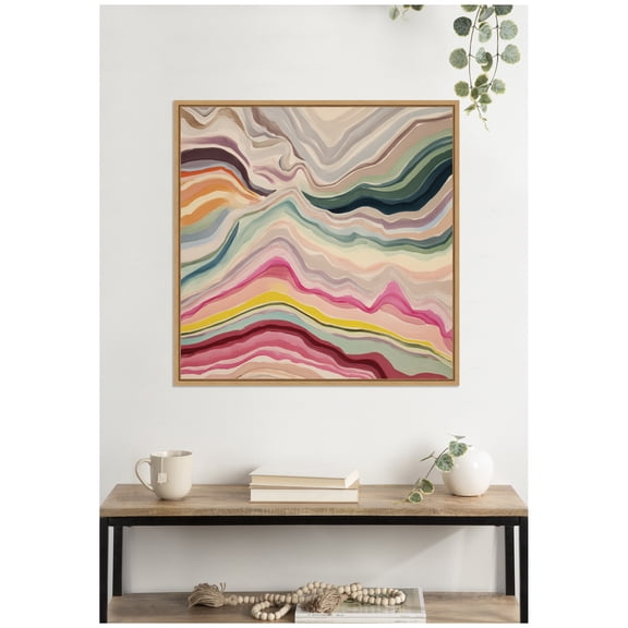 Kate and Laurel Framed Canvas Wall Art Print Painted Canyon Square by Amy Lighthall, 30 x 30 Sylvie Natural Frame, Modern Contemporary, Abstract Art for Wall Decor