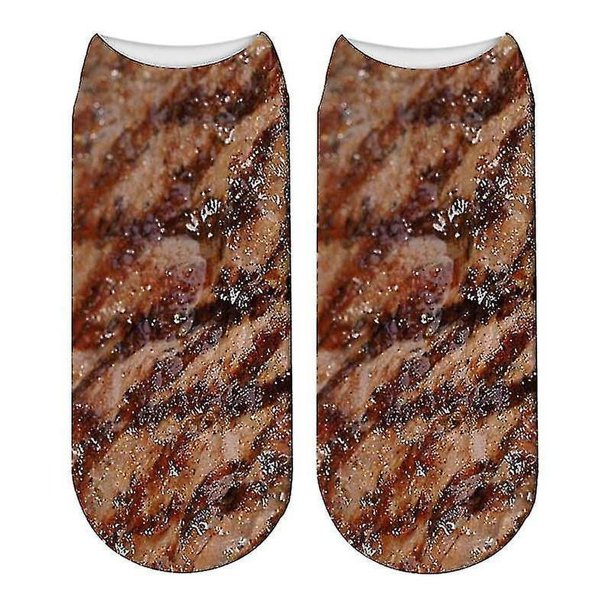 Calcetines de carne con impresión digital 3D, 1 par de calcetines cortos de carne de res y cerdo, calcetines divertidos de simulación, unisex, compatibles con hombres, mujeres, a
