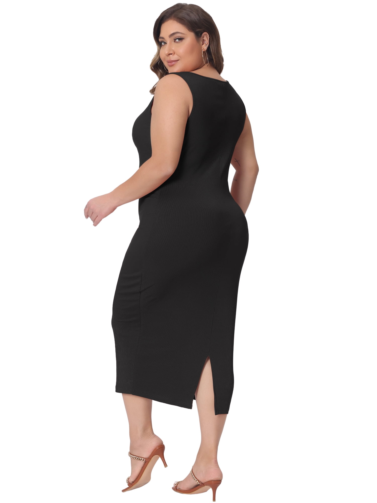 DARING DIVA Women's Plus Size Sleeveless Square Neck Bodycon Midi Tank Dress 2X Black