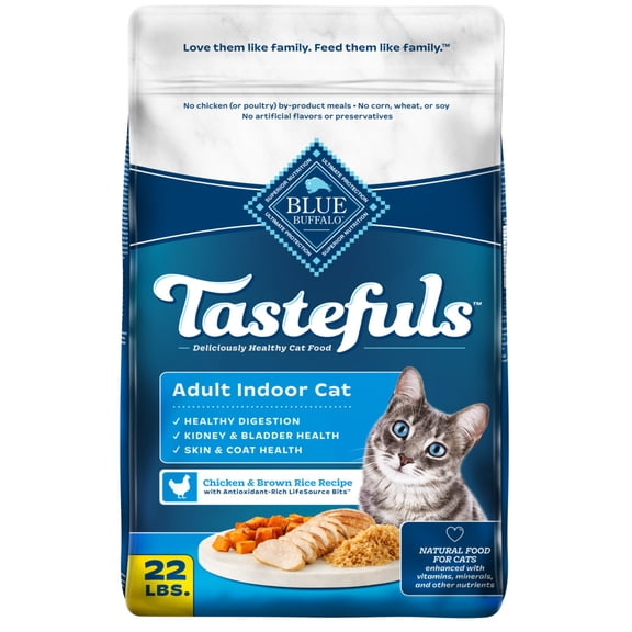 Blue Buffalo Tastefuls Adult Dry Cat Food Indoor Formula, Chicken & Brown Rice Recipe, 22-lb Bag