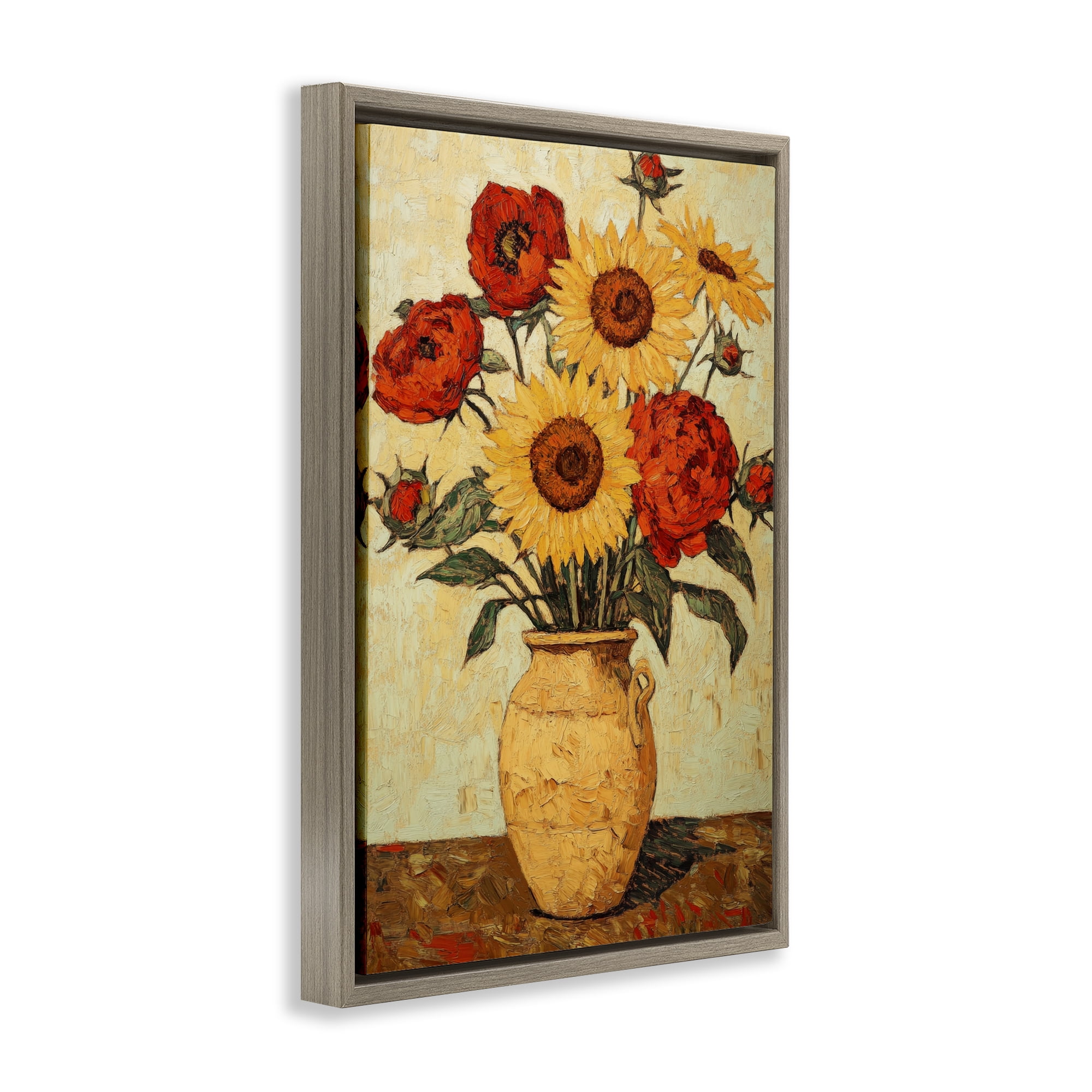 Rustic Flower Display Brown Framed Floater Canvas Wall Art, design by Petal Prints Design