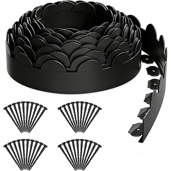 NEYCIL Landscape Edging 33ft, 4in Tall Garden Edging with 40pcs Spikes, Flexible Plastic Landscape Border for Grass, Yard, Flowerbeds, Gravel, Black