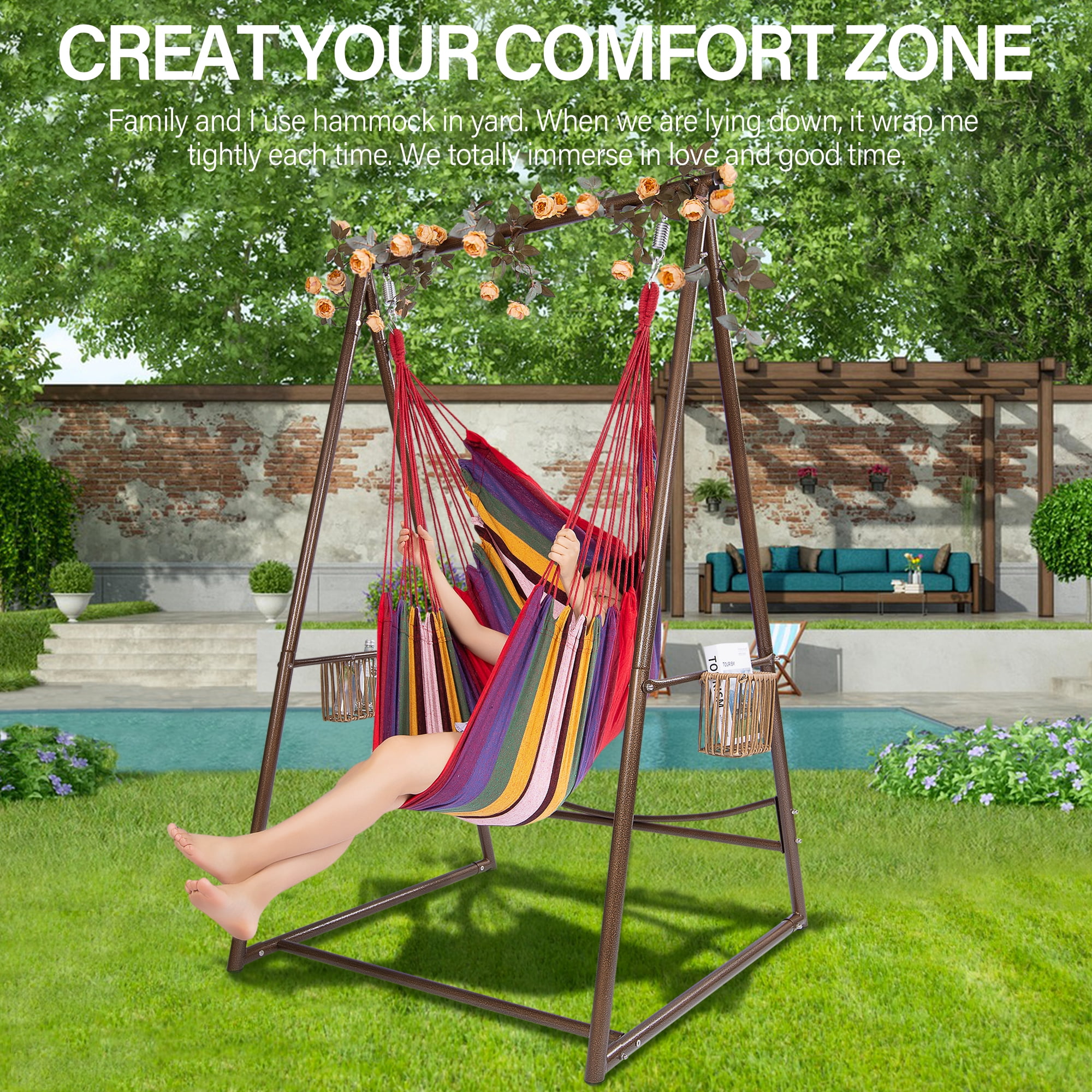 YOXIFOC Durable Hammock Chair with Two Holders, Coffee