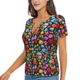 thumbnail image 2 of Wukai Underwater Diving Animals Casual V-Neck Graphic Tees for Women: Lightweight and Breathable Summer Tops with Stylish Design-Large, 2 of 8
