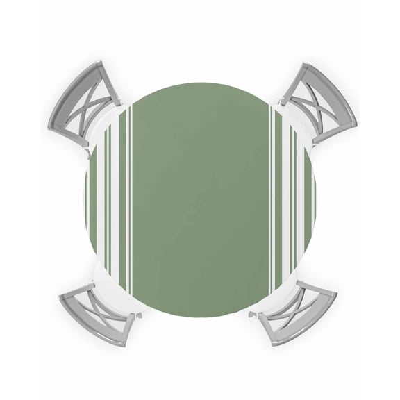 nqOlkjepod Dark Sage Green Round Tablecloth, Fitted Table Cover with Elastic for 36"-44" Round Tables, Farmhouse Sage Green White Striped Table Cloth Outdoor Dinning Party Waterproof Tablecloths